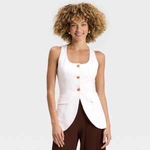 A New Day White Button-Front Vest
